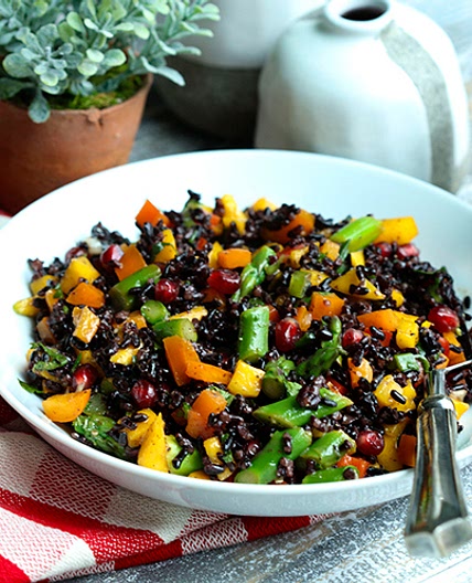 Forbidden Rice Salad With Mango, Asparagus, Peppers, & Pomegranate Arils