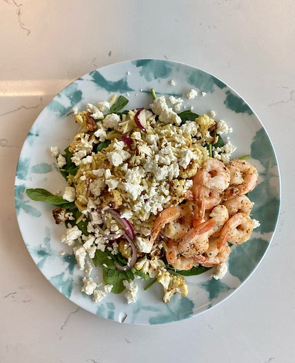 Roasted Cauliflower Salad with Garlic Shrimp