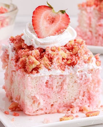 Strawberry Crunch Poke Cake
