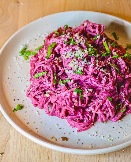 Hot Pink Beet & Mint Pasta (vegan & delicious!)