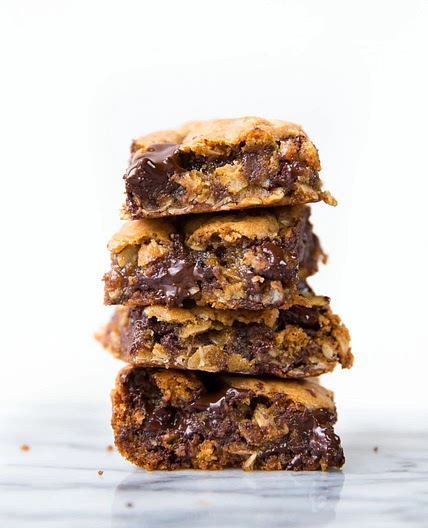 Whole wheat oatmeal molasses dark chocolate gooey bars