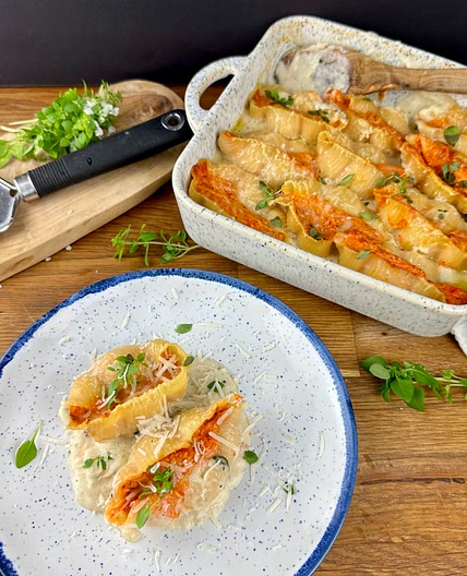 Roasted Bell Pepper and Feta Stuffed Pasta Shells