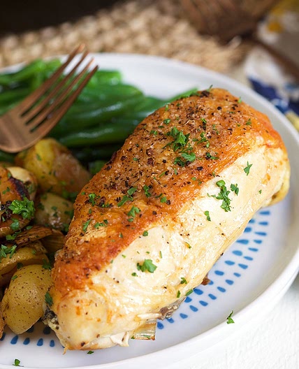 Cast Iron Skillet Chicken Breasts with Potatoes and Leeks
