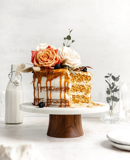 Cardamom spiced carrot cake with ginger frosting and caramel  
