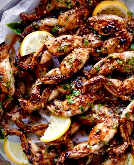 Garlic Cilantro Braised Frogs Legs.