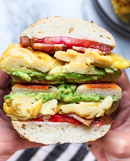 Bacon Egg and Avocado Bagel Breakfast Sandwich