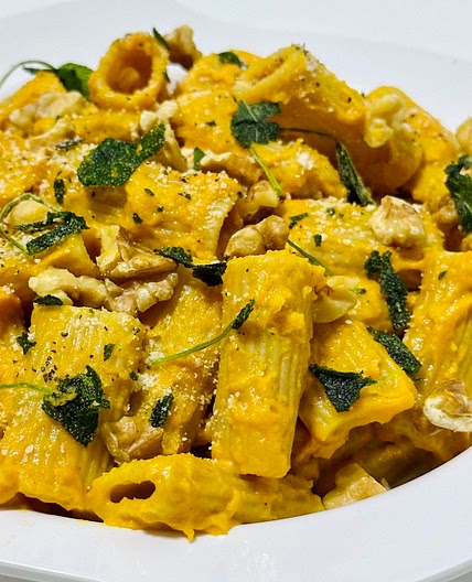 Pumpkin Rigatoni with Walnuts and Crispy Sage