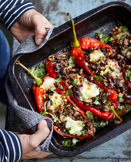 Kofta-stuffed Romano peppers