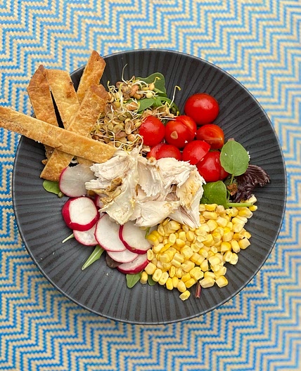Leftover Chicken Taco Salad with a Lime and Coriander Dressing a