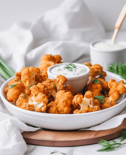 Zesty Buffalo Cauliflower Bites with Creamy Ranch Dip