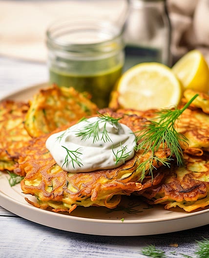 Zucchini Fritters with Yogurt Dill Sauce