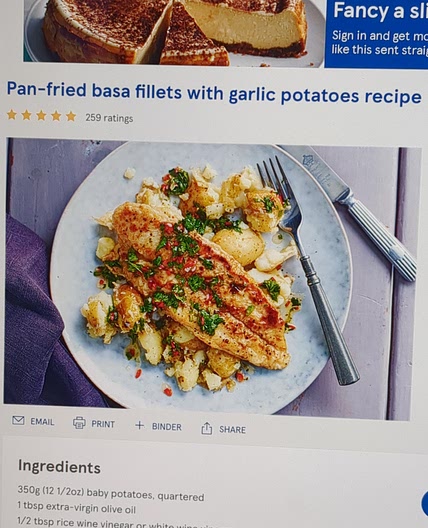 Pan-fried basa with garlic potatoes