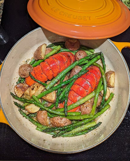 Lobster Tail with Asparagus and Red Potatoes
