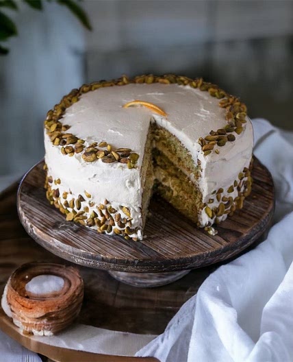 Citrus Bliss Pistachio Cake with Apricot Jam and Honeyed Cream Cheese Frosting