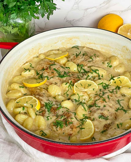 Creamy lemon chicken piccata with gnocchi 