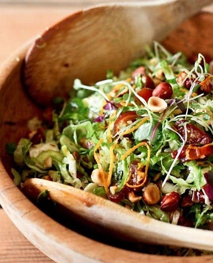 Brussel Sprout Salad with Hazelnuts and Dates