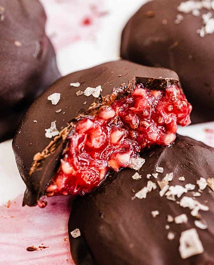 Chocolate-Covered Raspberry Chia Bites (3-Ingredients)