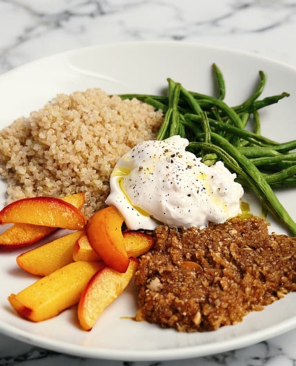 Roasted Summer Peach Quinoa Bowl with Burrata