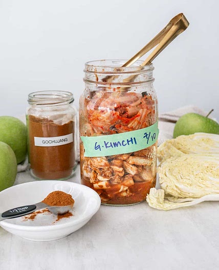 Quick Spicy Green Apple Kimchi (Vegan No Fish Sauce)