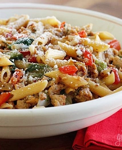 Pasta with Italian Chicken Sausage, Peppers and Escarole
