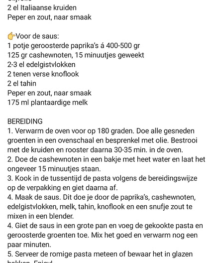 Romige pasta met geroosterde groente