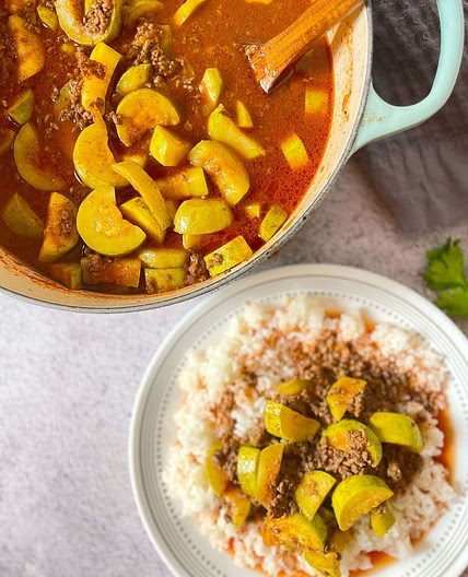 Deconstructed Kousa Mahshi (unstuffed zucchini with beef & rice)