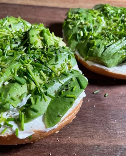Avocado cream cheese bagel