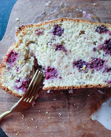Vegan lemon and blackberry pound cake