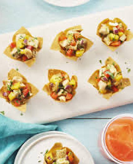 Mango Cashew Chicken in Wonton Cups