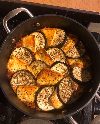 Halloumi aubergine bake