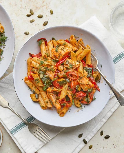 Hot-smoked Salmon, Romesco & Dill Pasta  