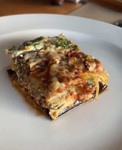 GRILLED EGGPLANT LASAGNA WITH RICOTTA SPINACH FILLING 🍆🌱✨