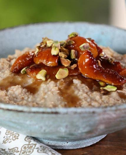 Lightly Toasted Overnight Steel-Cut Oatmeal with Honey-Roasted Apricots and Pistachios