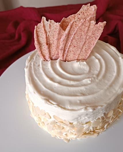 White Chocolate Almond Raspberry Cake