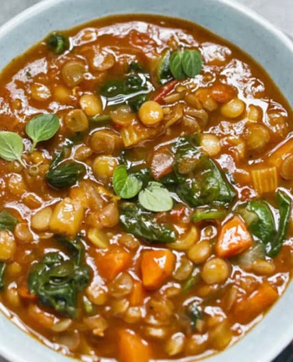 Sopa de Lentejas y Espinacas