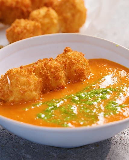 Creamy Tomato Soup with Mozza-ball Skewers