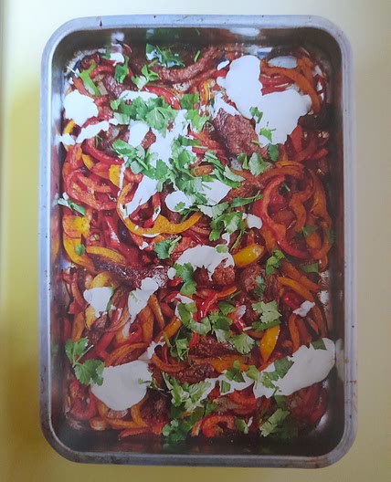 Flash-grilled spiced steak with peppers, chillies and onions
