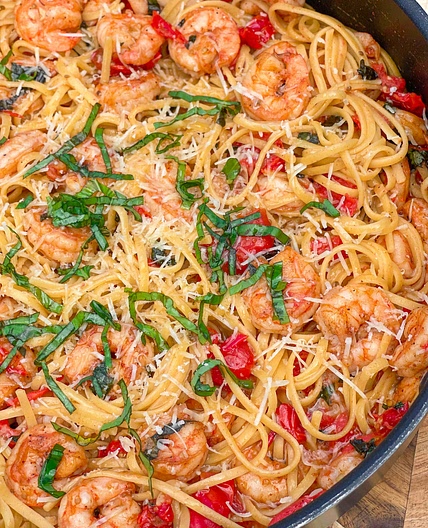 Shrimp and Burst Tomato Linguine 
