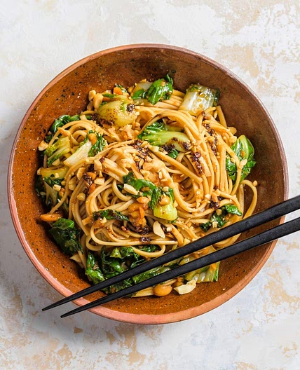 Chili- Soy Noodles w/ Bok Choy & Peanuts