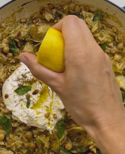 Artichoke and spinach baked orzo