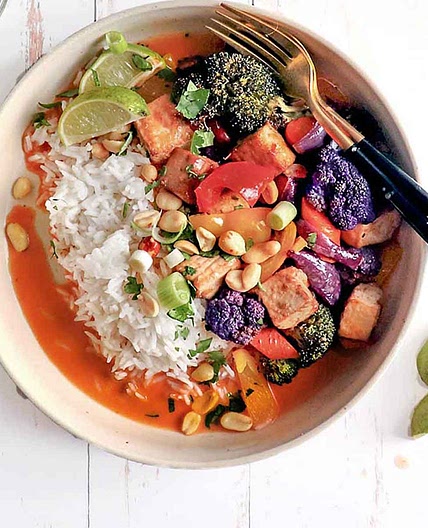 Thai Coconut Tofu Red Curry With Oven Roasted Vegetables