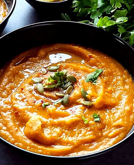 Moroccan spiced sweet potato and chickpea soup
