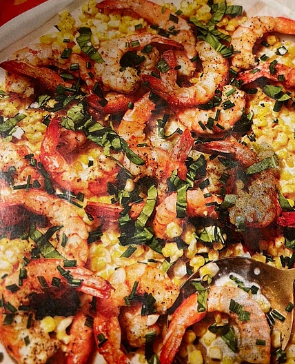 Greek Style Shrimp with Creamed Corn