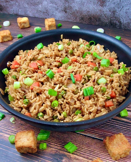 Vegetable Fried Rice with Crispy Tofu (Vegan)