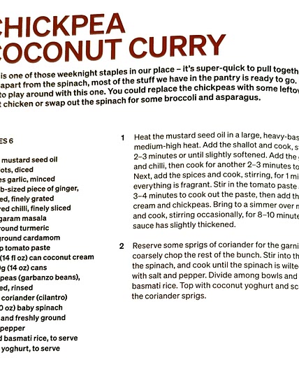 CHICKPEA COCONUT CURRY
