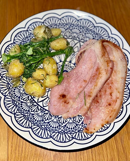 Gammon Steaks with a Warm Potato and Broccoli Salad