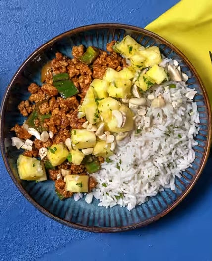Caribbean-Inspired Turkey Bowls with Cashews and Pineapple Salsa