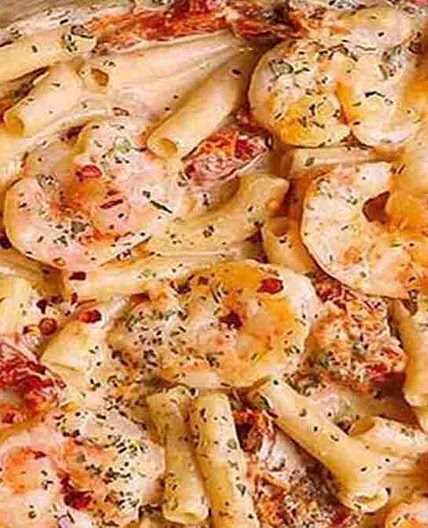 Pâtes aux crevettes, sauce mozzarella
