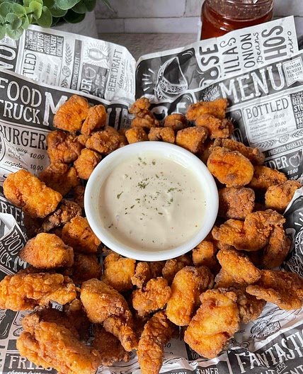 Popcorn Chicken with a Creamy Hot Honey Dip