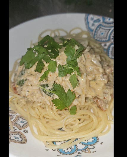 Creamy tuscan Basa fish pasta